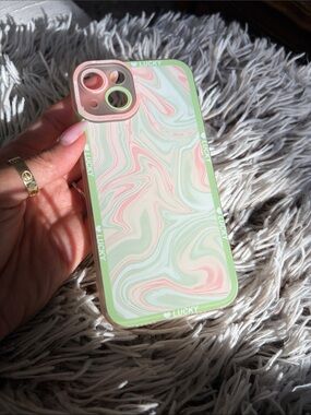 Lucky Brand Swirl Marble iPhone 13 Case in Pastel Green & Pink
